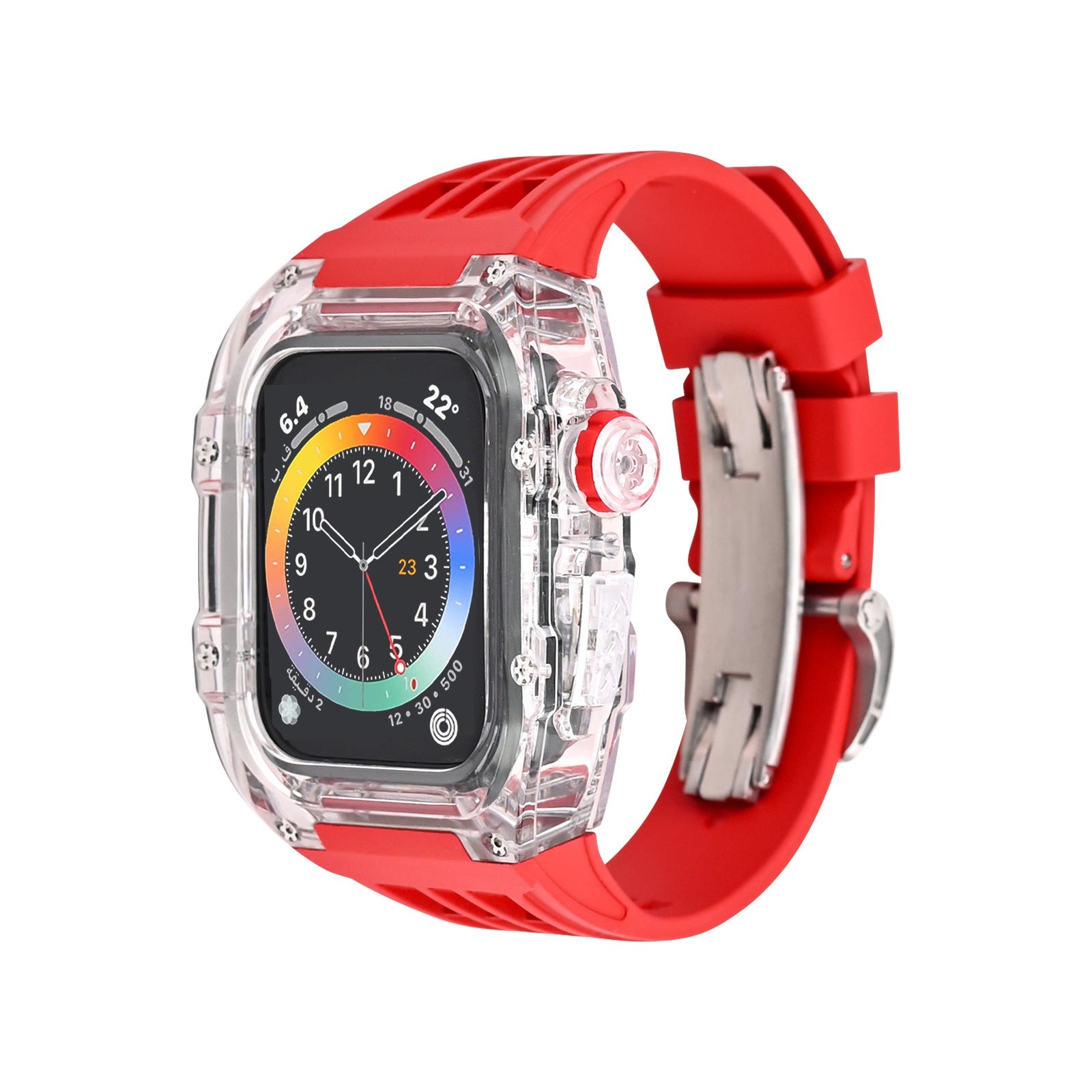 Red Luxury Richard Transparent Case with Correa Silicone Straps For iWatch