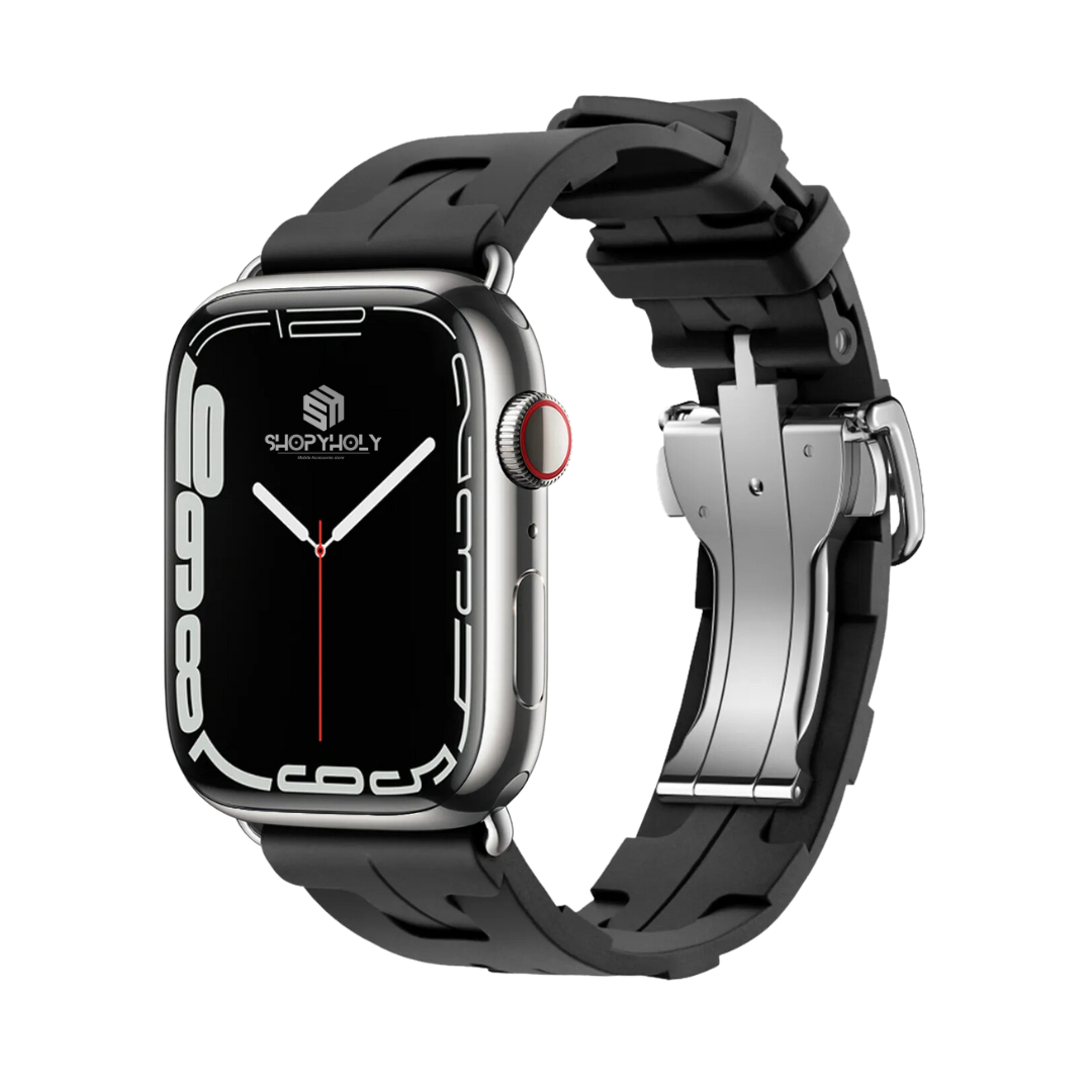 Black Premium Hermes Silicone Strap By Shopyholy Compatible For iWatch
