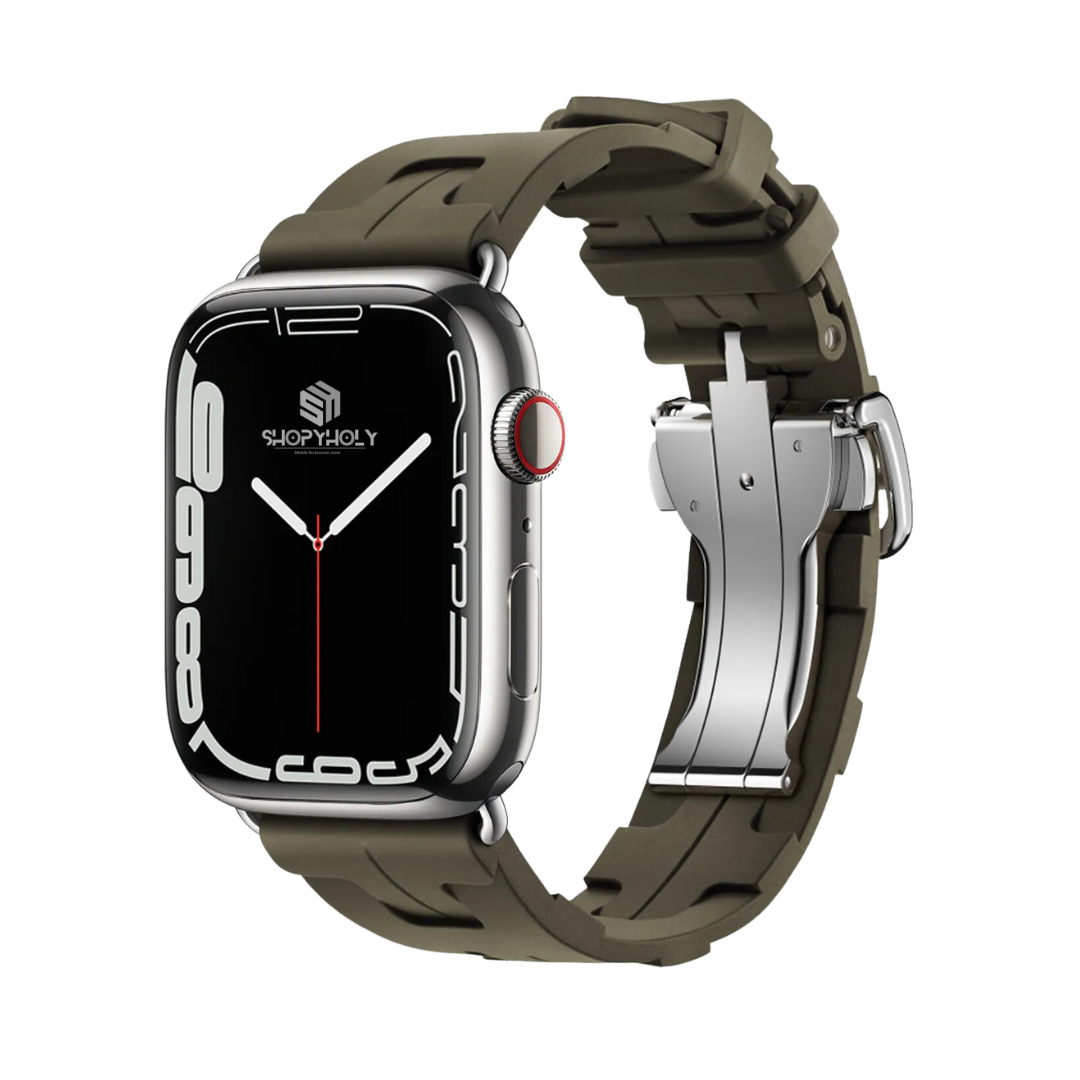 Khaki Premium Hermes Silicone Strap By Shopyholy Compatible For iWatch
