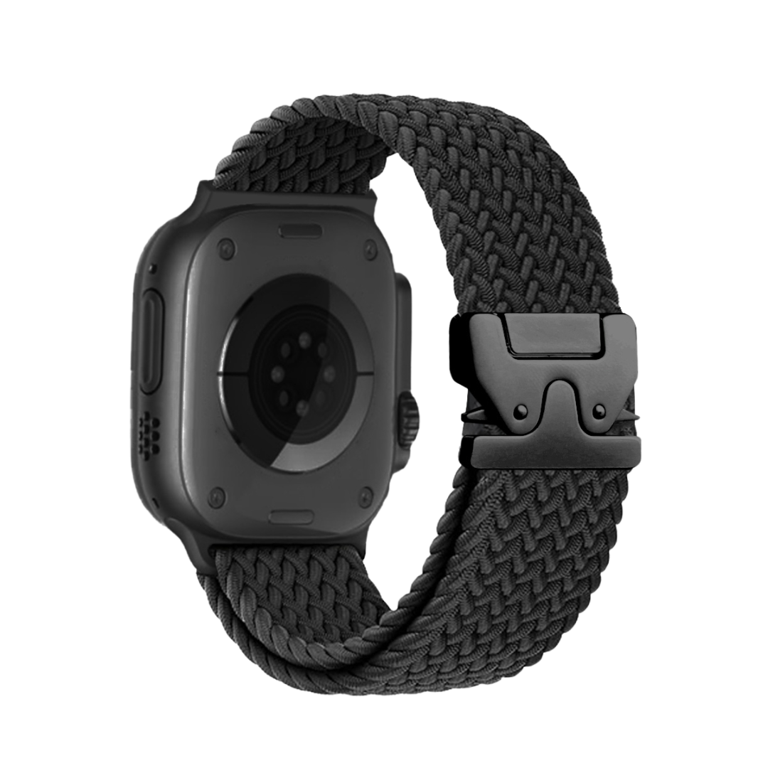 Black Premium Nylon Braided Parachute Lock Loop By Shopyholy Compatible For Apple Watch