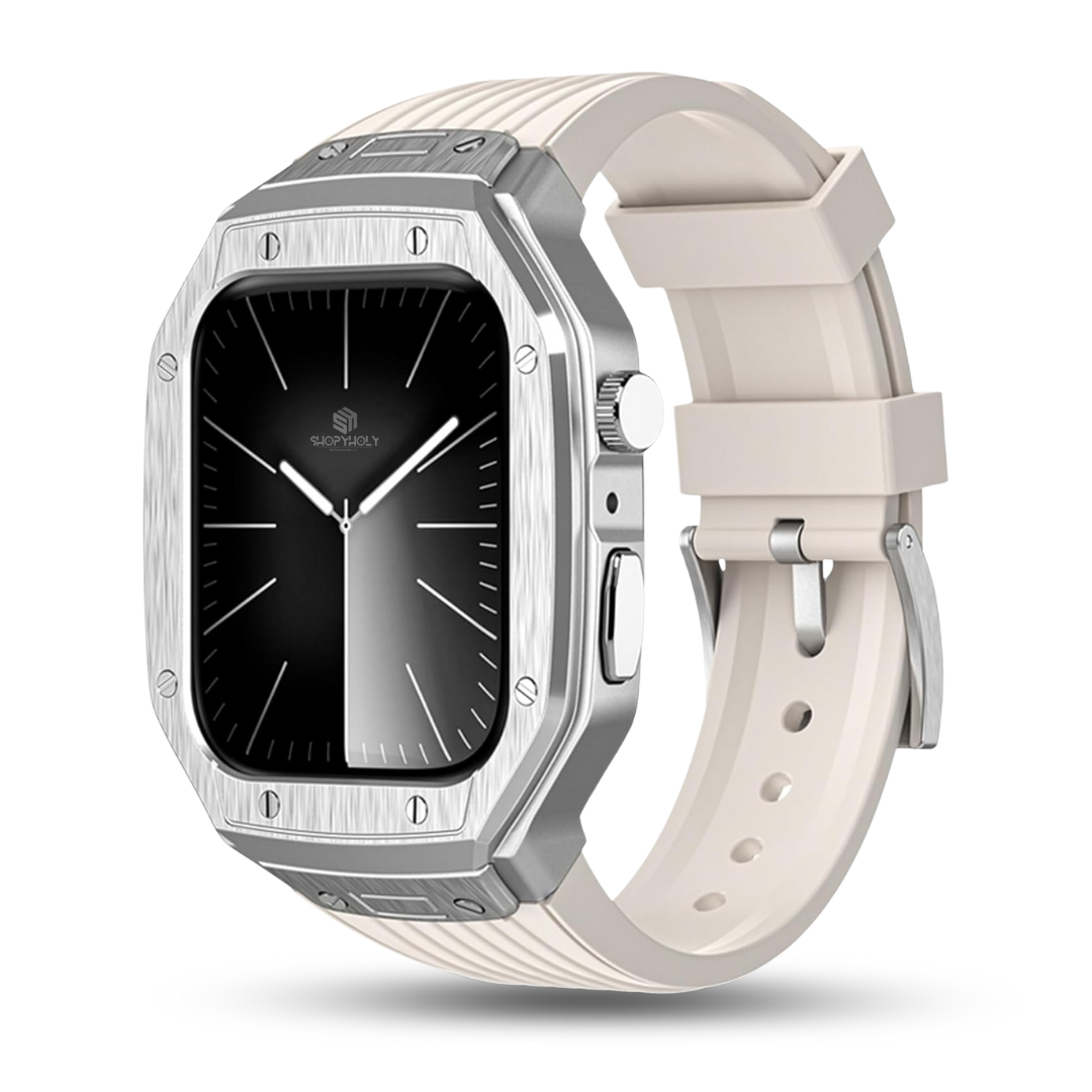 Silver Starlight Luxury Modification Metal Case By Shopyholy Compatible For Apple Watch