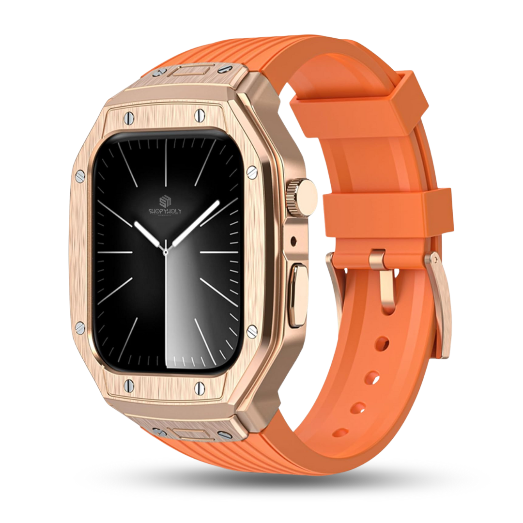 Rose Gold Orange Luxury Modification Metal Case By Shopyholy Compatible For Apple Watch