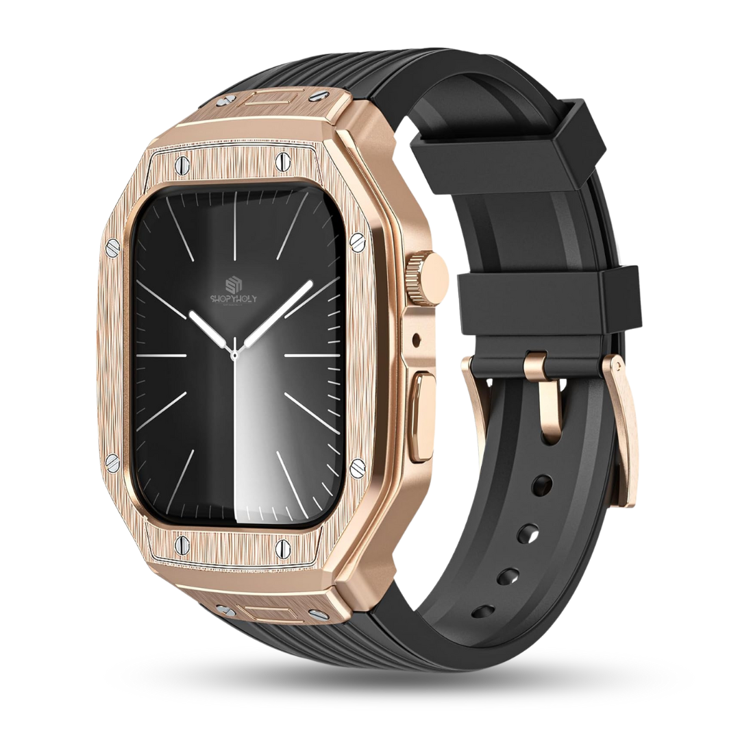 Rose Gold Black Luxury Modification Metal Case By Shopyholy Compatible For Apple Watch