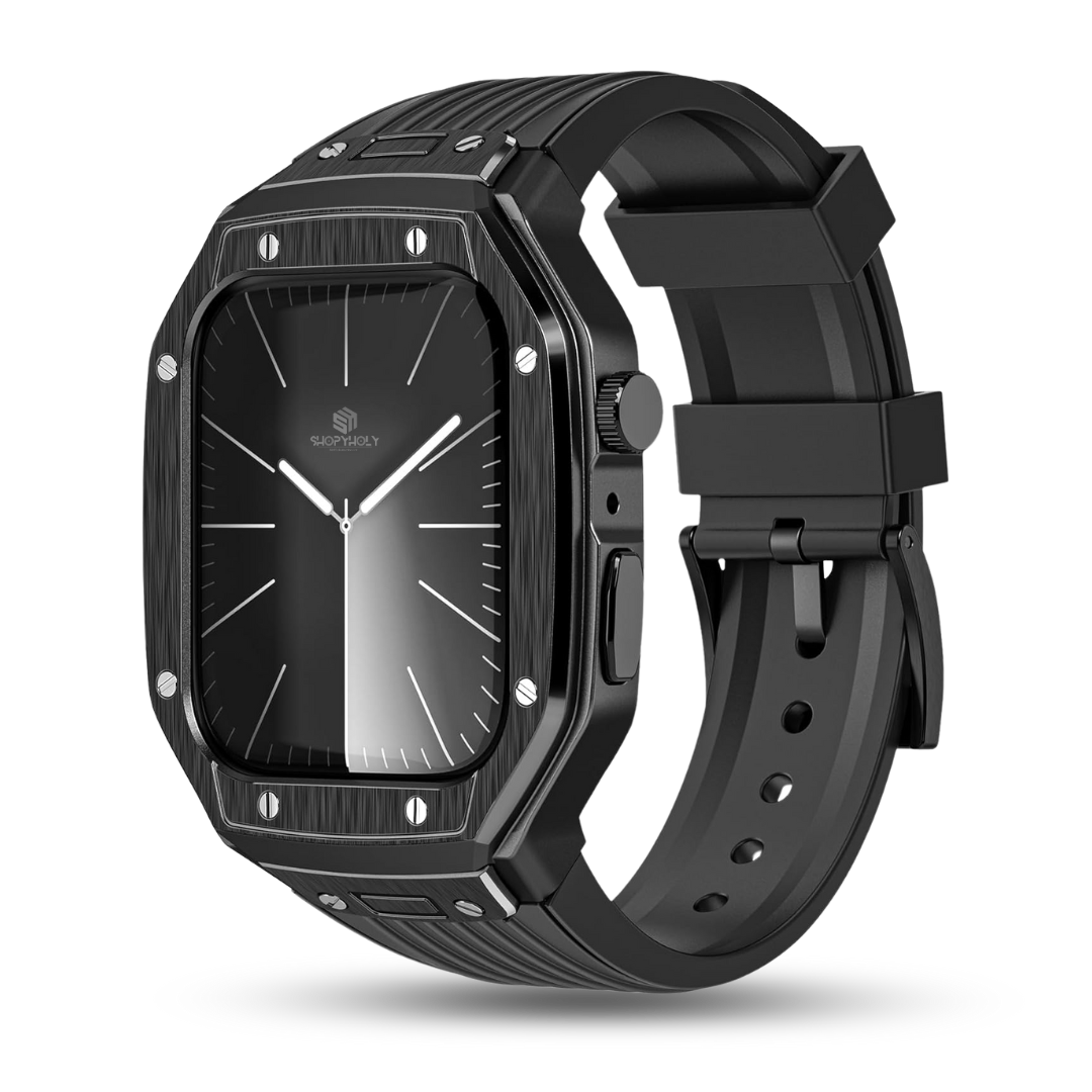 Black Luxury Modification Metal Case By Shopyholy Compatible For Apple Watch