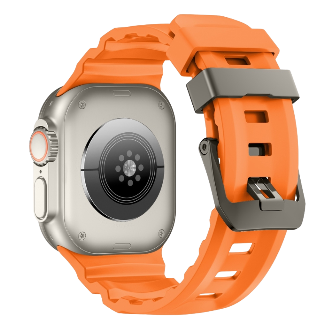 Orange T Premium Rugged Silicone With Metal Buckle By Shopyholy Compatible For Apple Watch