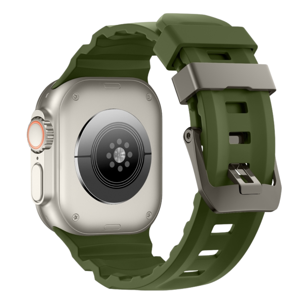 Green T Premium Rugged Silicone With Metal Buckle By Shopyholy Compatible For Apple Watch