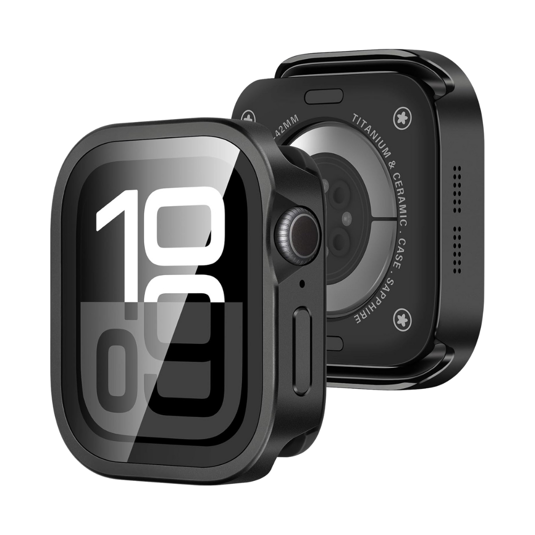 Black Luxury Metal Case With Screen Protector By Shopyholy Compatible For Apple Watch