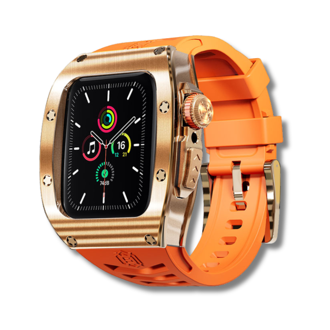Rose Gold Orange Luxury Stainless Steel Case with Silicone Straps For iWatch