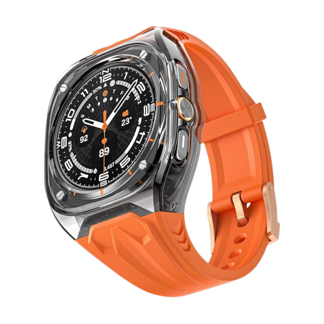 Orange B Transparent Rugged Case with Silicone Band for Samsung Galaxy Watch Ultra 47mm