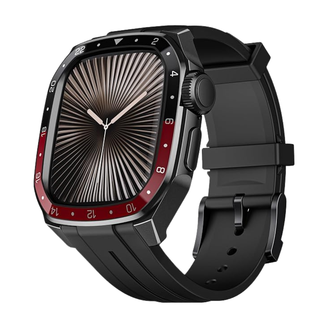 Red Black Luxury Metal Scale Ring Case By Shopyholy Compatible For Apple Watch