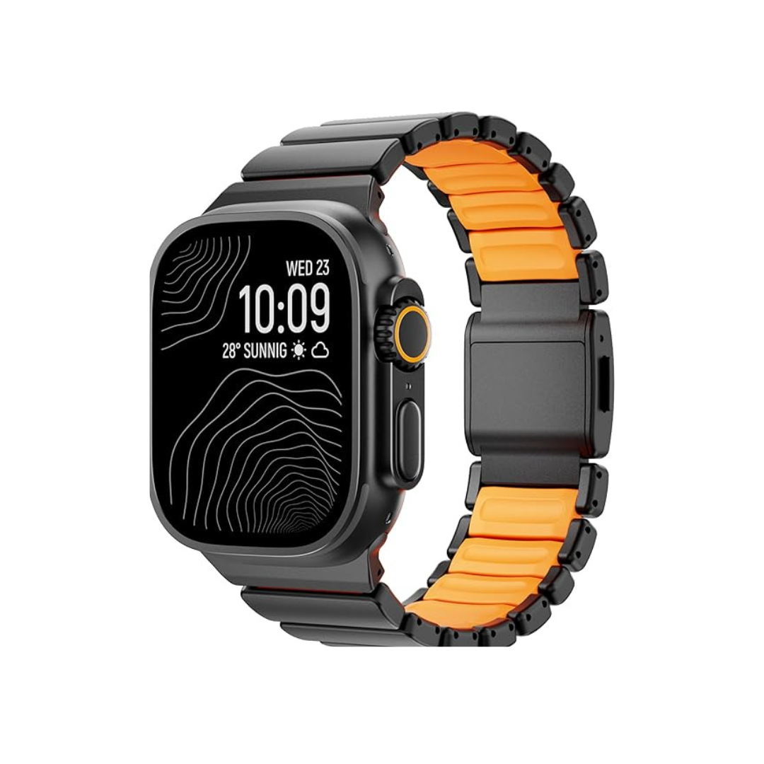 Black orange Luxury Titanium Dual Layer Silicone Magnetic Link Bands By Shopyholy Compatible For Apple Watch