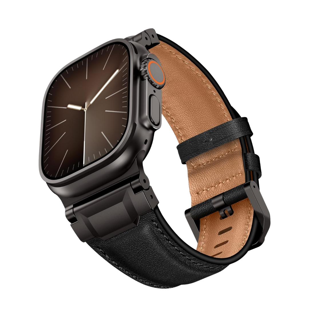 Full Black Luxury Cavallo Leather Straps By Shopyholy Compatible For Apple Watch