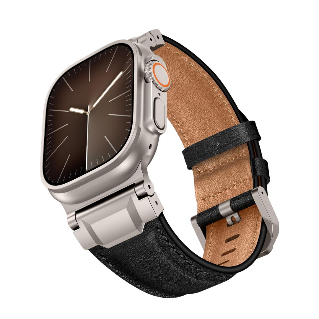 Black Luxury Cavallo Leather Straps By Shopyholy Compatible For Apple Watch