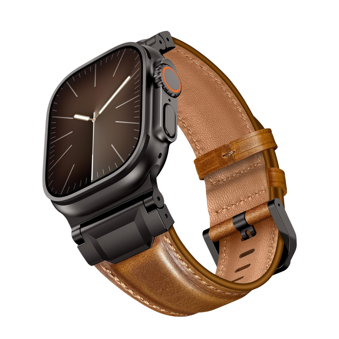 Brown B Luxury Cavallo Leather Straps By Shopyholy Compatible For Apple Watch