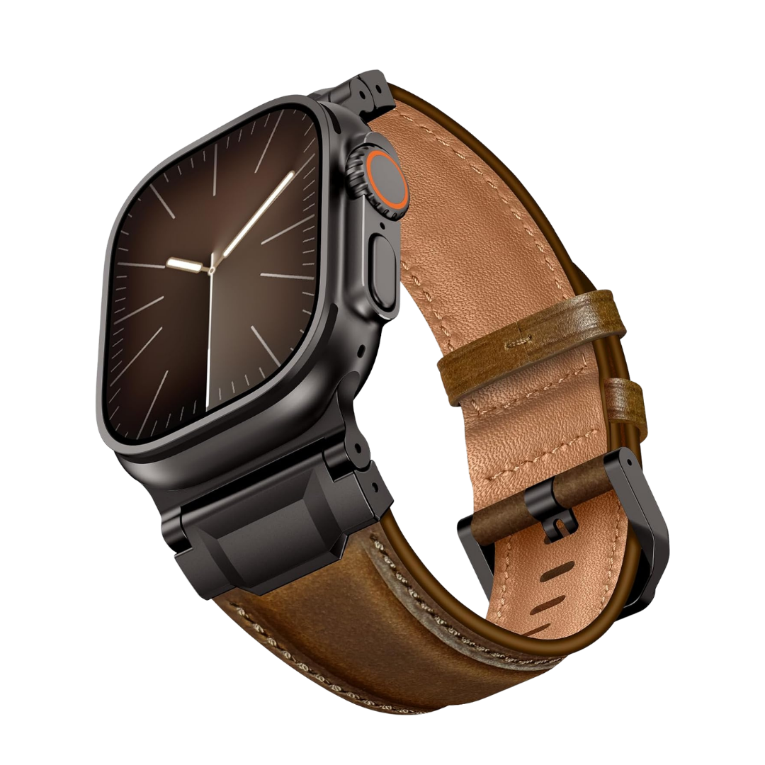 Dark Brown B Luxury Cavallo Leather Straps By Shopyholy Compatible For Apple Watch
