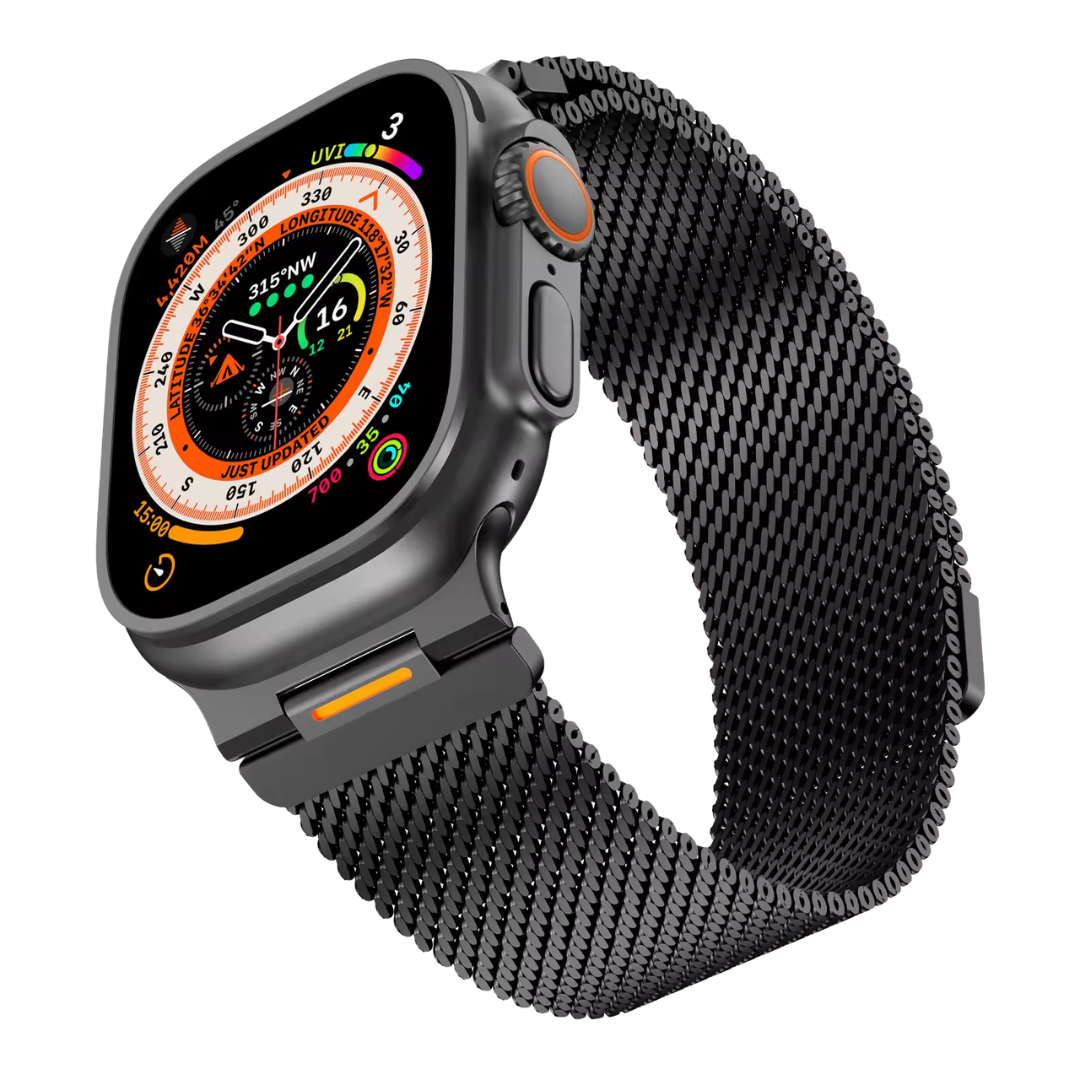 Black Luxury Strato Milanese Loop By Shopyholy Compatible For Apple Watch
