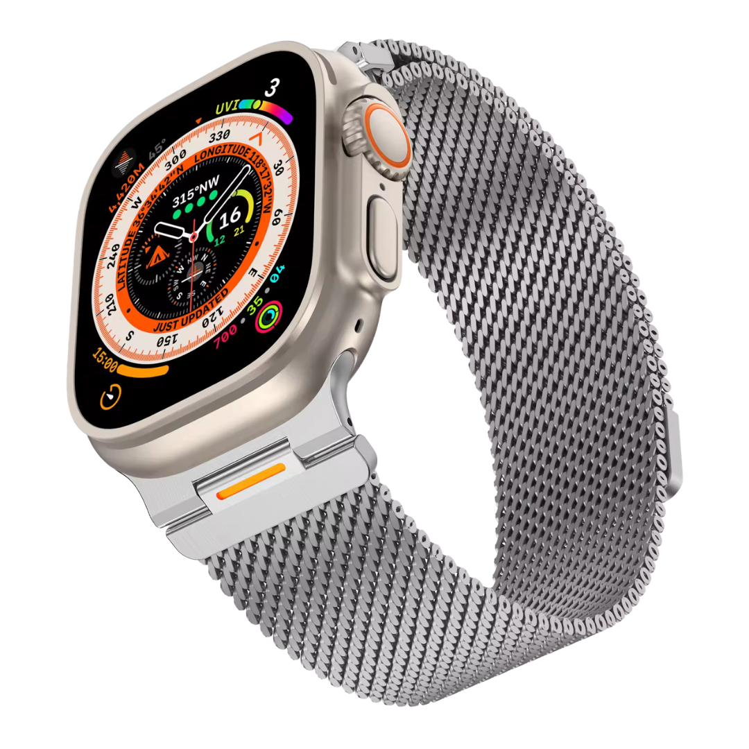 Silver Luxury Strato Milanese Loop By Shopyholy Compatible For Apple Watch