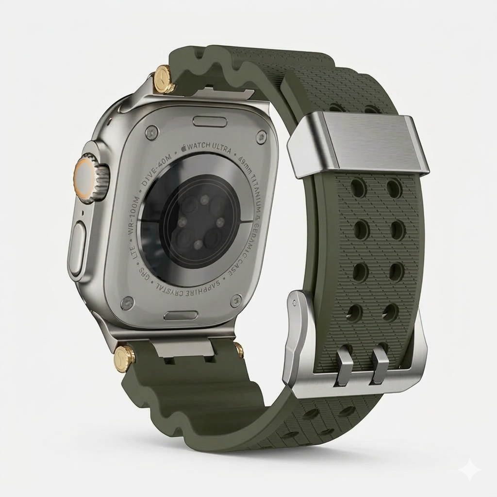Military Green Luxury Veltrix Silicone Straps By Shopyholy Compatible For Apple Watch