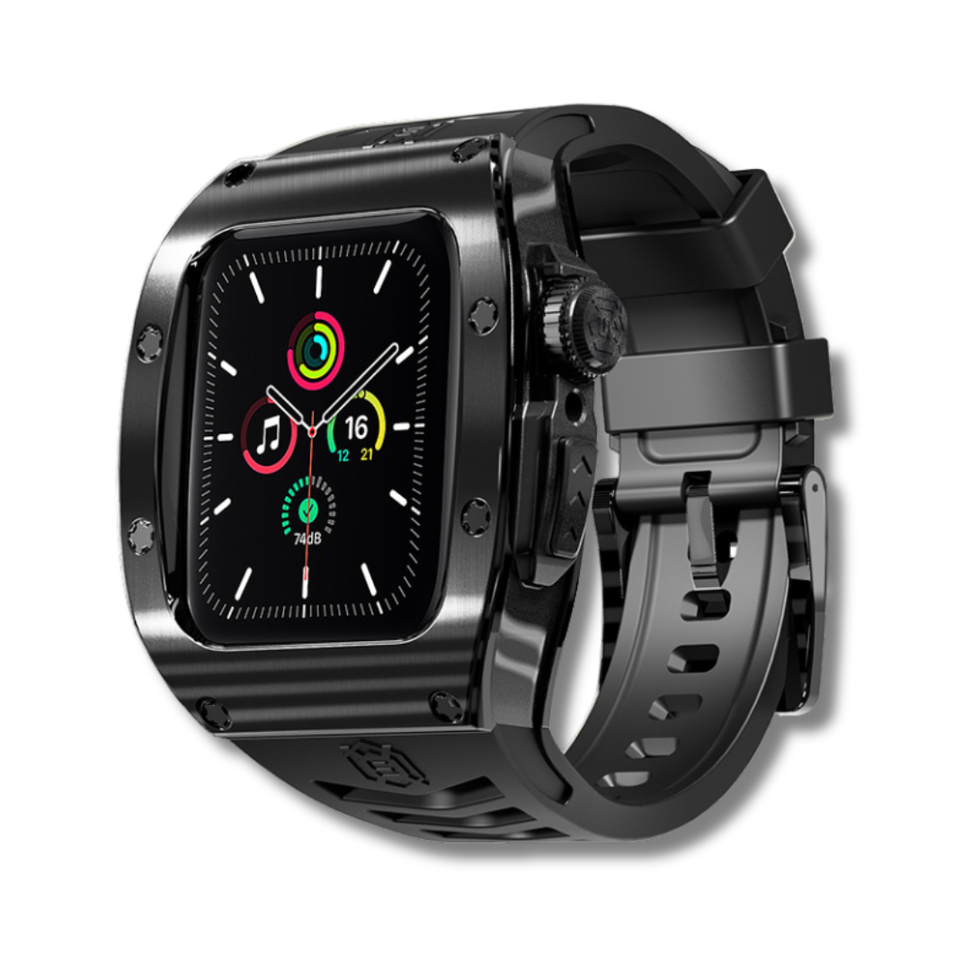 Jet Black Luxury Stainless Steel Case with Silicone Straps For iWatch