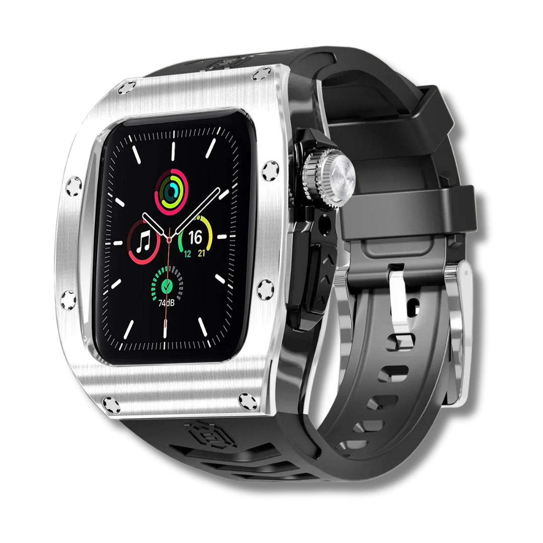 Silver Black Luxury Stainless Steel Case with Silicone Straps For iWatch
