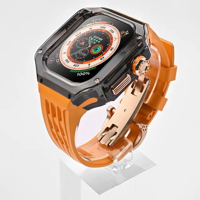 49MM Orange Black Luxury Glacier Case With Transparent Straps For iWatch  Ultra