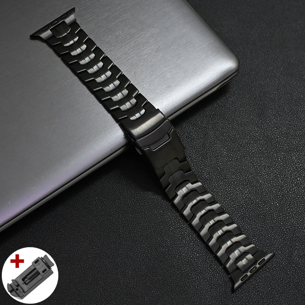 Black Luxury Wingtip Titanium Metal Straps By Shopyholy Compatible For iWatch