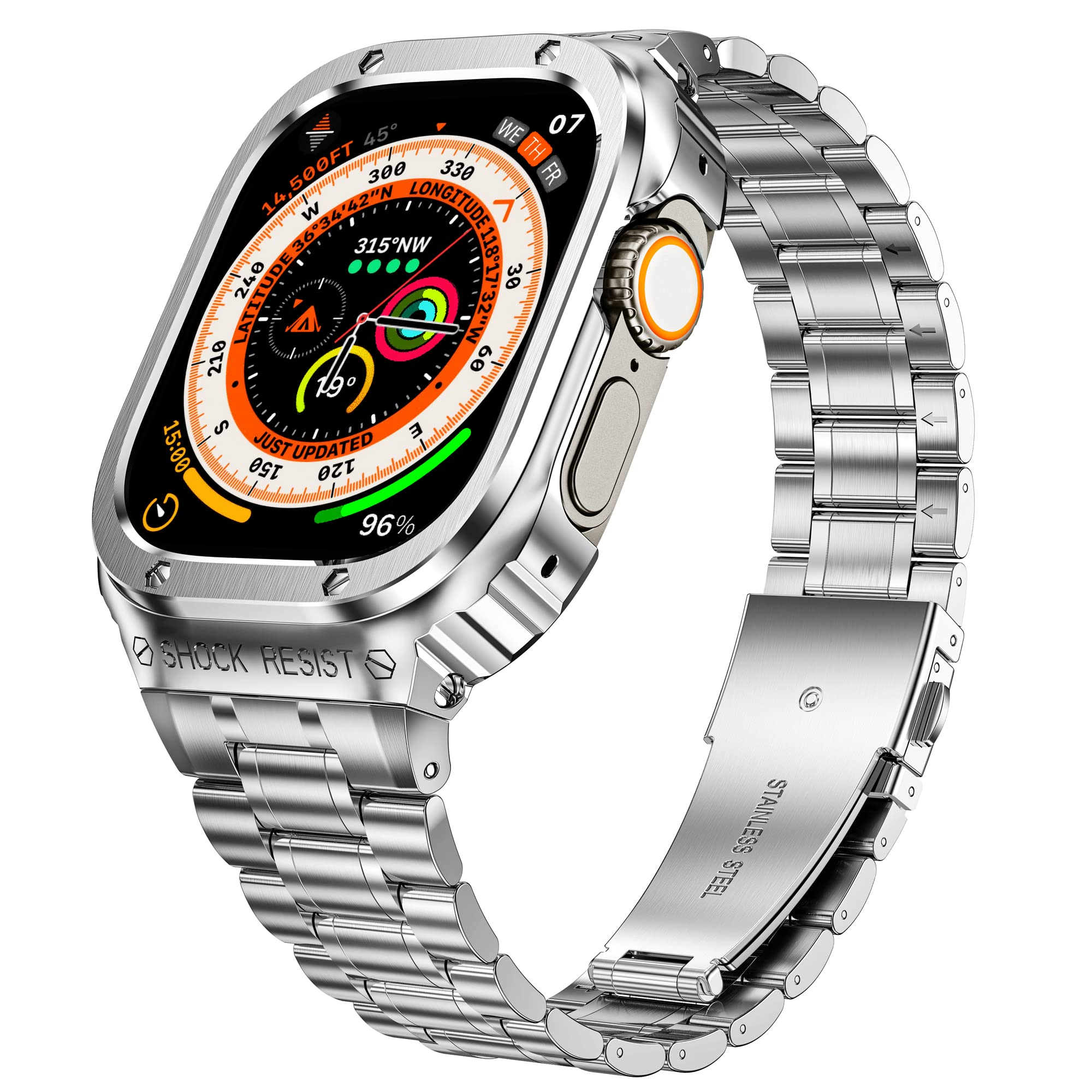 49MM Silver Luxury Richard Armor Metal Kit By Shopyholy Compatible For iWatch Ultra