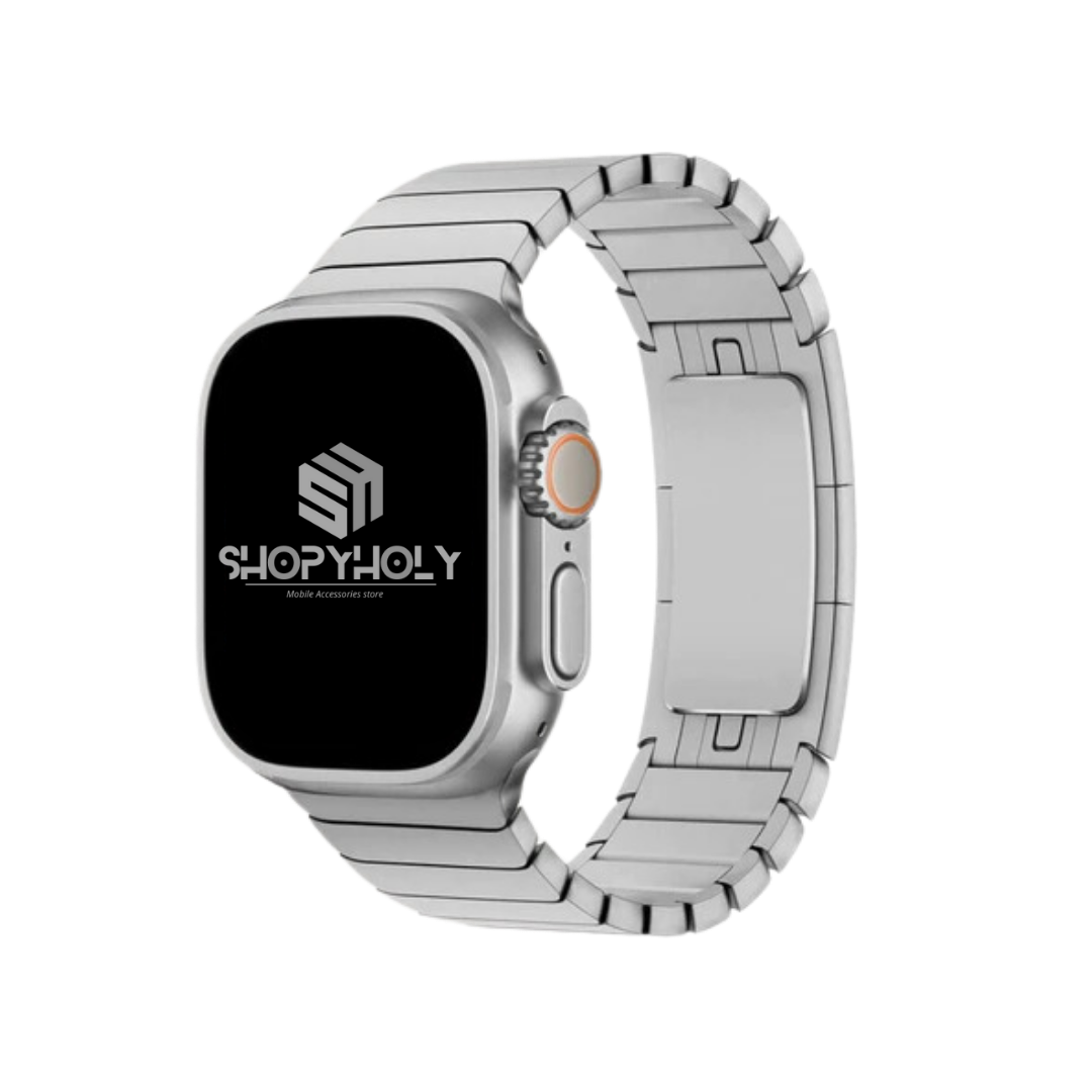 Silver Premium Metal Stainless Steel Link Bracelet By Shopyholy For iWatch Ultra