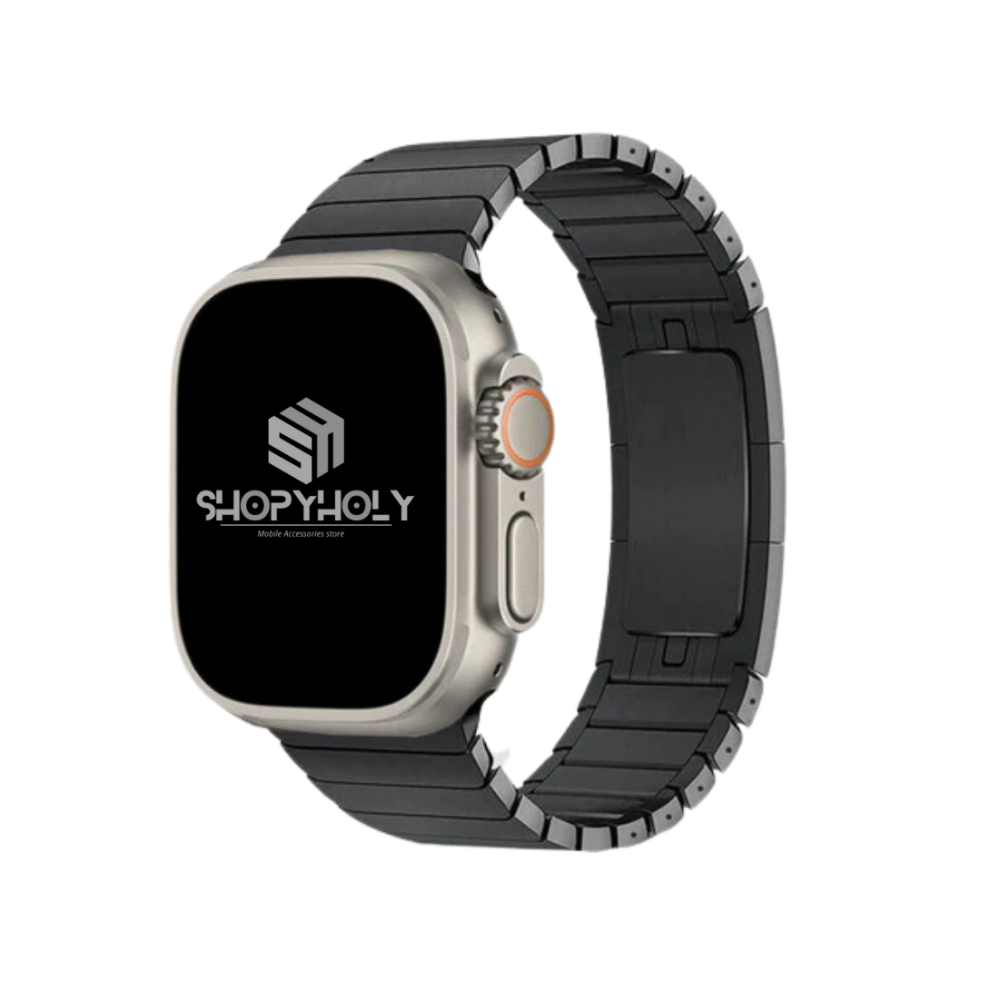 Black Premium Metal Stainless Steel Link Bracelet By Shopyholy For iWatch Ultra