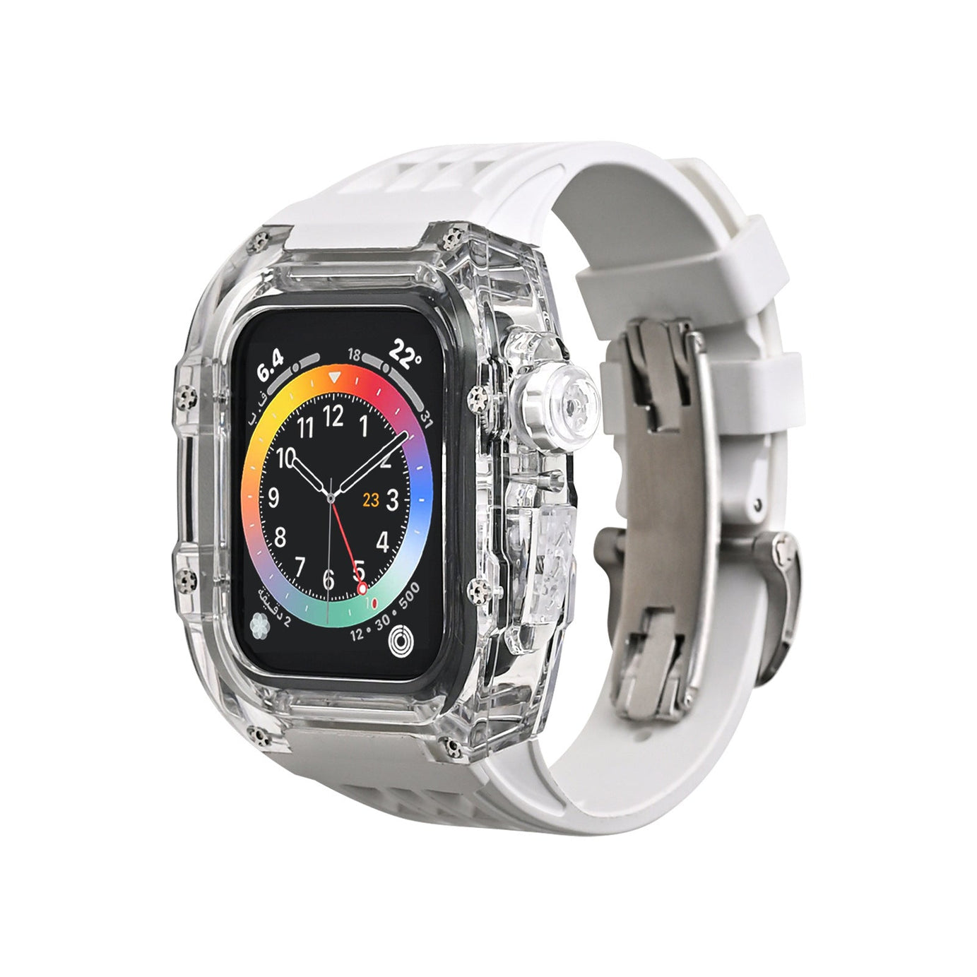 White Luxury Richard Transparent Case with Correa Silicone Straps For iWatch