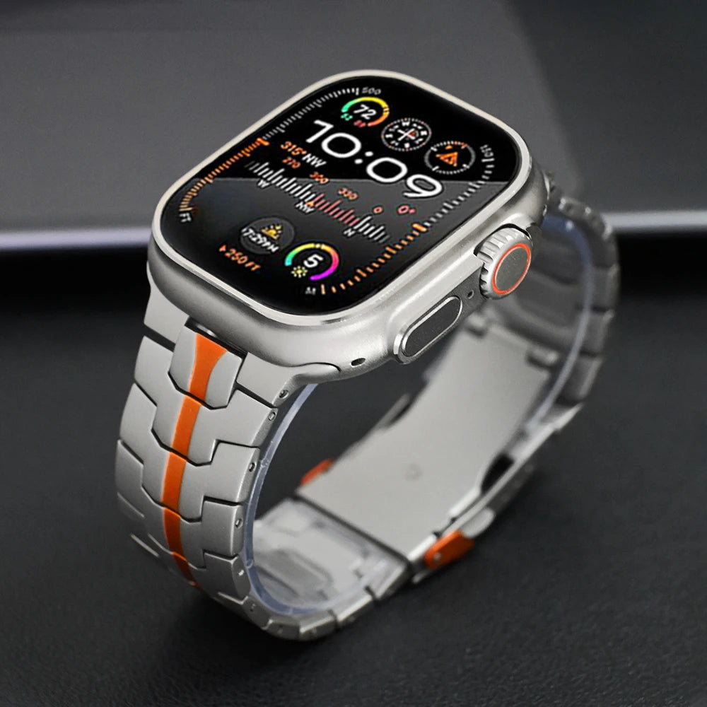 Titanium Orange Luxury Wingtip Titanium Metal Straps By Shopyholy Compatible For iWatch