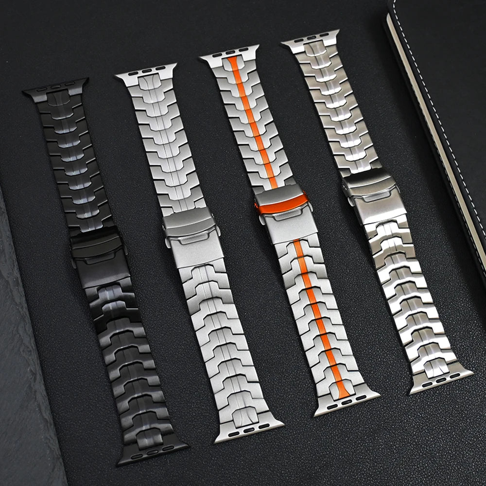 Titanium Orange Luxury Wingtip Titanium Metal Straps By Shopyholy Compatible For iWatch