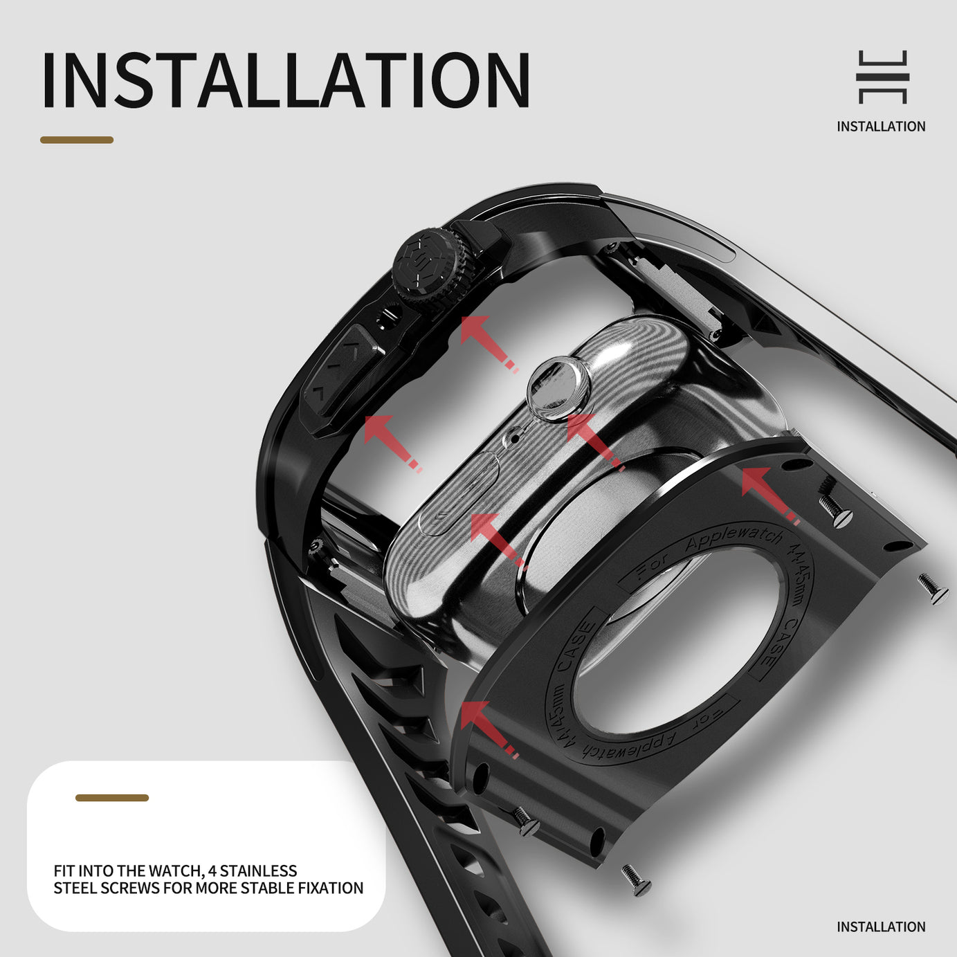 Jet Black Luxury Stainless Steel Case with Silicone Straps For iWatch