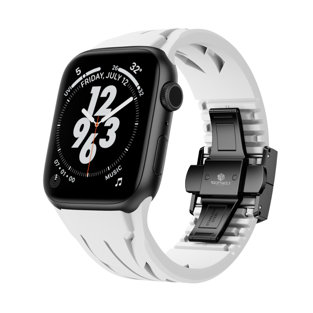 White Black Luxury Concept Silicone Straps By Shopyholy Compatible For Apple Watch