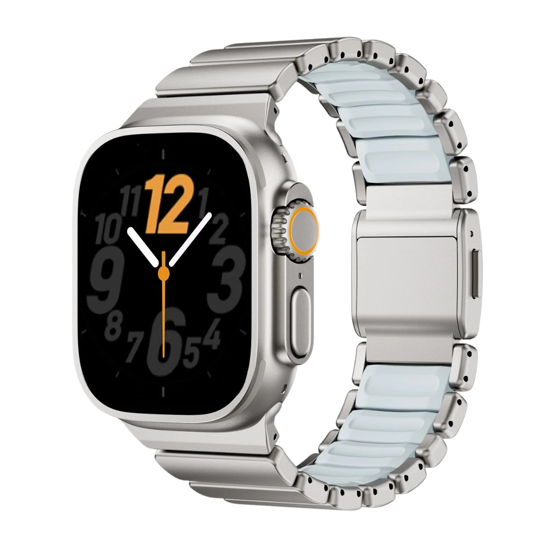Titanium Noctilucent Luxury Titanium Dual Layer Silicone Magnetic Link Bands By Shopyholy Compatible For Apple Watch