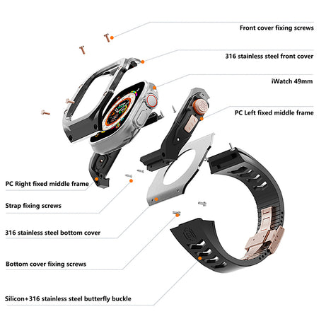 49MM Black Rose Gold Luxury Concept Art Modification Kit For iWatch Ultra 1/2