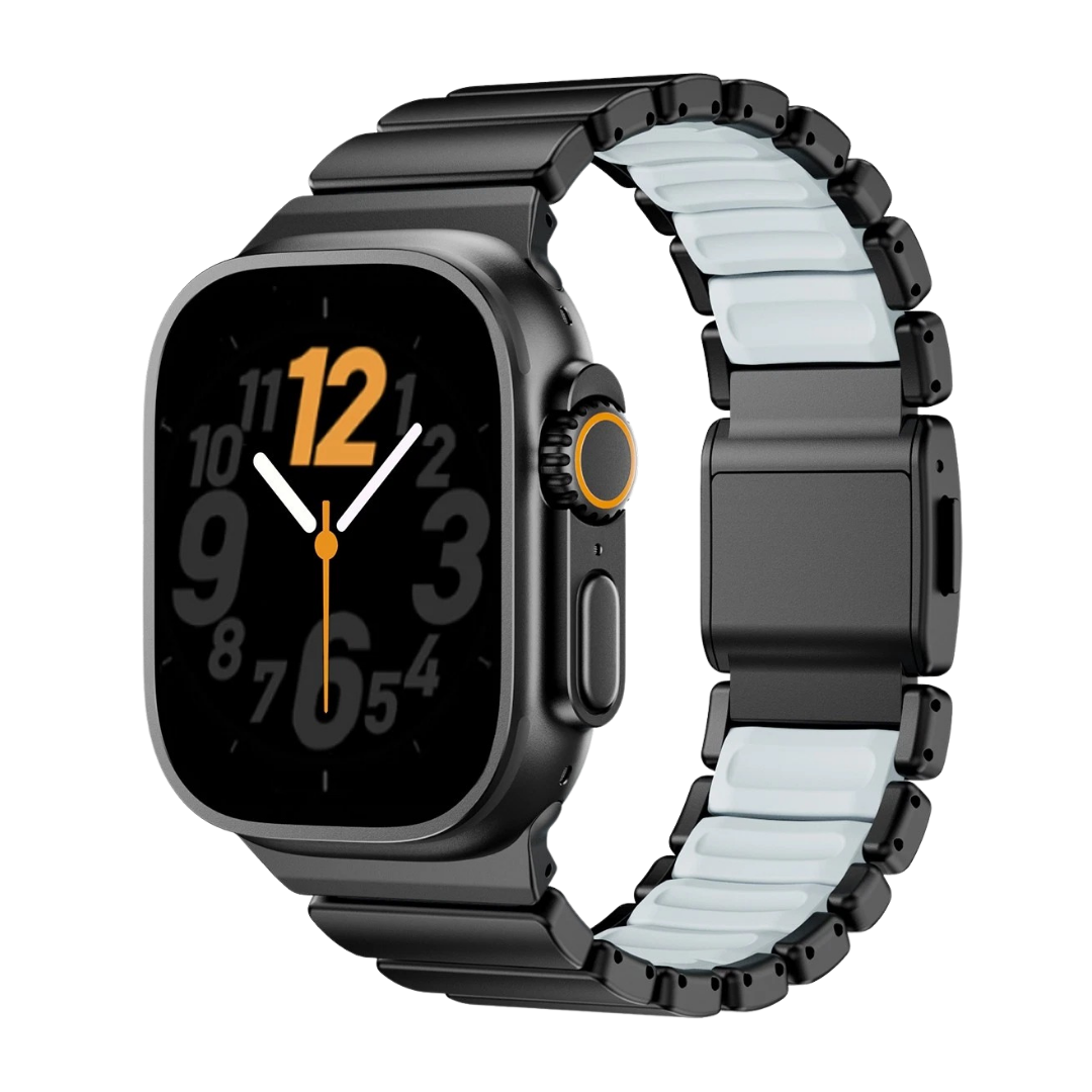 Black Noctilucent Luxury Titanium Dual Layer Silicone Magnetic Link Bands By Shopyholy Compatible For Apple Watch
