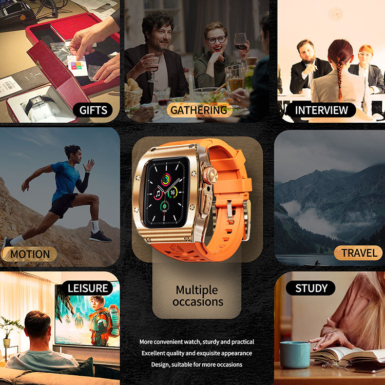 Rose Gold Orange Luxury Stainless Steel Case with Silicone Straps For iWatch