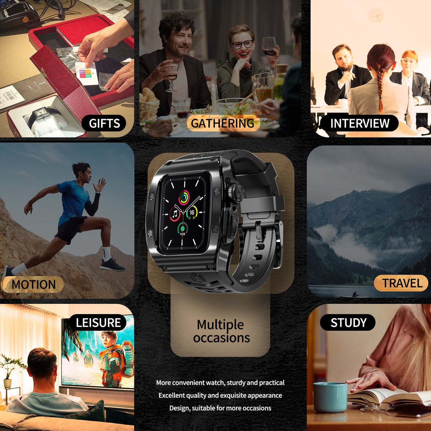 Gold Black Luxury Stainless Steel Case with Silicone Straps For iWatch