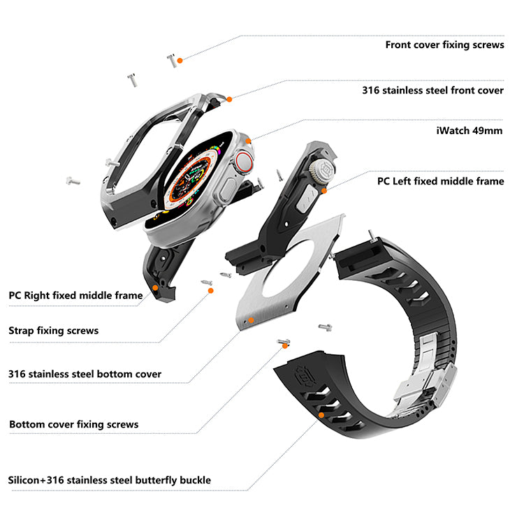 49MM Black Silver Luxury Concept Art Modification Kit For iWatch Ultra 1/2