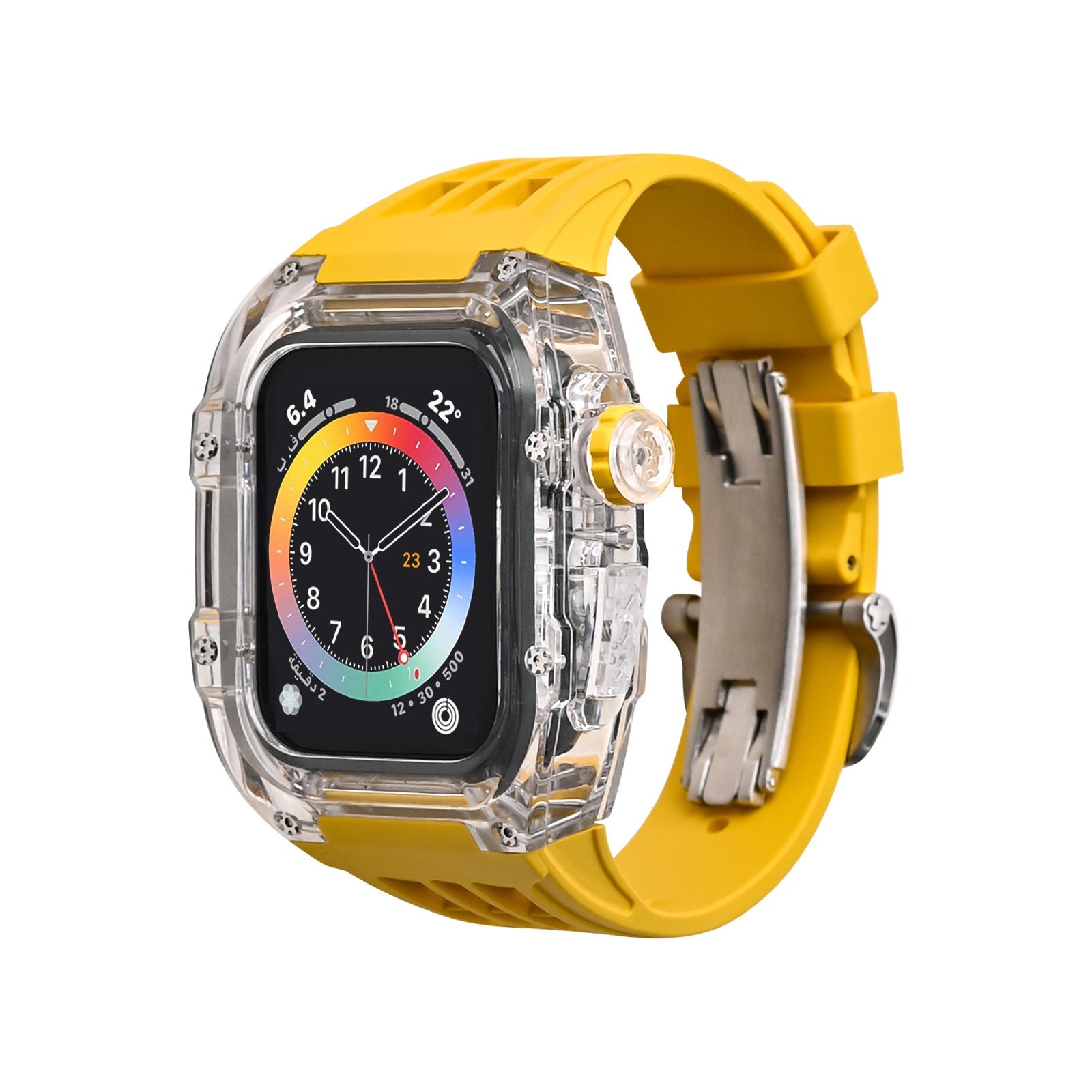 Yellow Luxury Richard Transparent Case with Correa Silicone Straps For iWatch