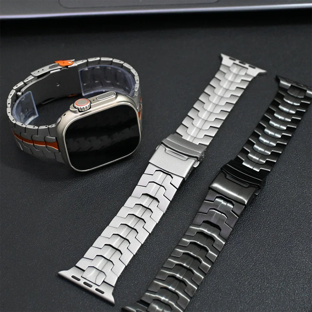 Silver Luxury Wingtip Titanium Metal Straps By Shopyholy Compatible For iWatch