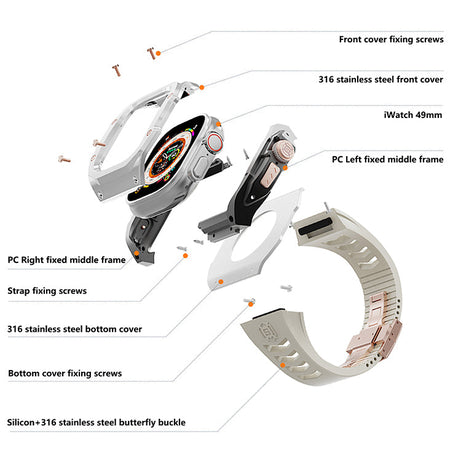 49MM Silver Star Gold Luxury Concept Art Modification Kit For iWatch Ultra 1/2