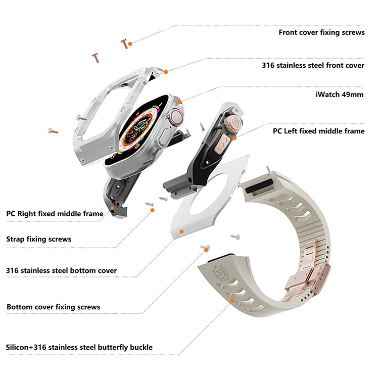 49MM Silver Star Gold Luxury Concept Art Modification Kit For iWatch Ultra 1/2