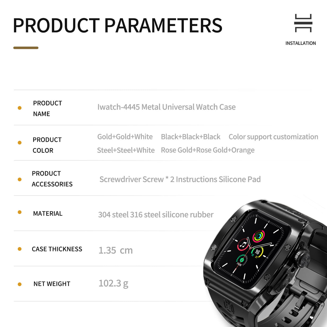 Jet Black Luxury Stainless Steel Case with Silicone Straps For iWatch