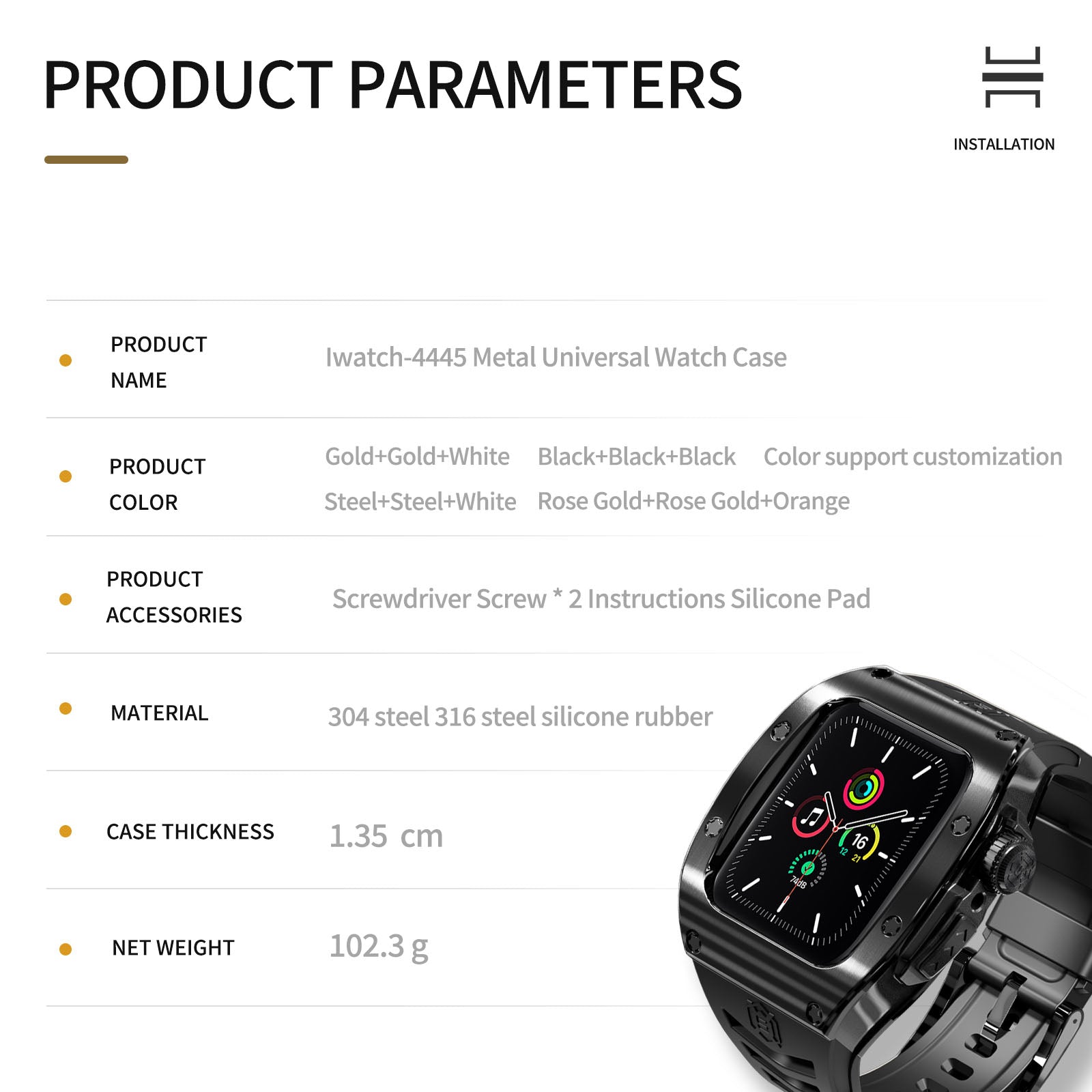 Jet Black Luxury Stainless Steel Case with Silicone Straps For iWatch