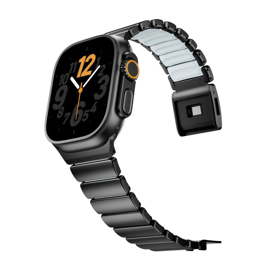 Black Noctilucent Luxury Titanium Dual Layer Silicone Magnetic Link Bands By Shopyholy Compatible For Apple Watch