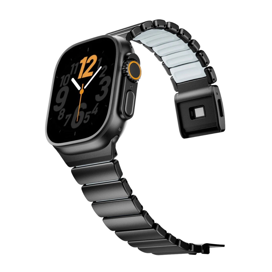 Black Noctilucent Luxury Titanium Dual Layer Silicone Magnetic Link Bands By Shopyholy Compatible For Apple Watch