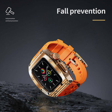 Rose Gold Orange Luxury Stainless Steel Case with Silicone Straps For iWatch
