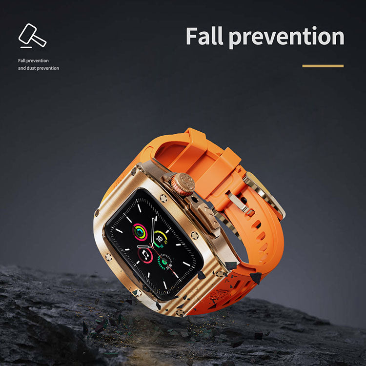 Rose Gold Orange Luxury Stainless Steel Case with Silicone Straps For iWatch